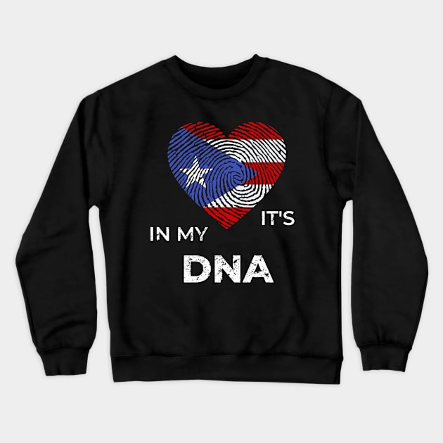 It's In My Dna Puerto Rican Flag Puerto Rico Genealogy Ancestry Descent Nationality Fingertip Heart Crewneck Sweatshirt by HypeProjecT